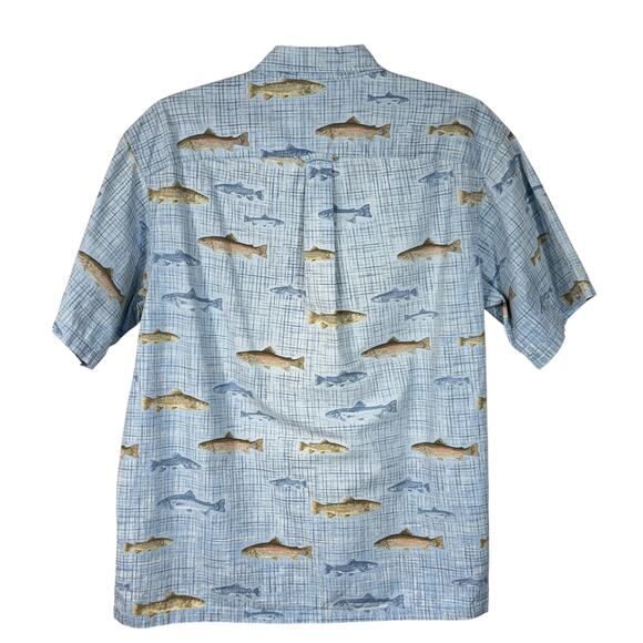 Columbia X-Large Mens River Lodge Shirt Button-Up Fish Short Sleeve Pocket Blue - Picture 3 of 5